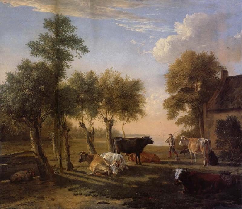 REMBRANDT Harmenszoon van Rijn Cows in the Meadow near a Farm